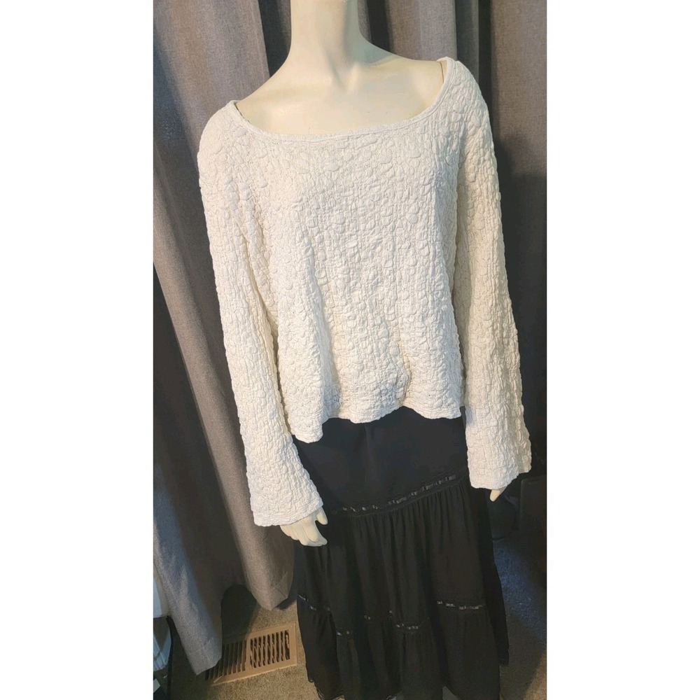 Boho Hippie Flare Sleeve Waffle Textured Floral Lace Blouse Old Navy XL festival